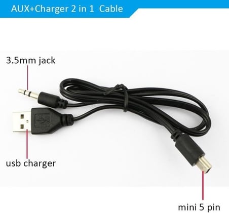 2751 Mini USB Şarj ve 3.5mm Aux Ses Birleştirici Kablo Mp3 Mp4 Radyo Hoparlör 45cm