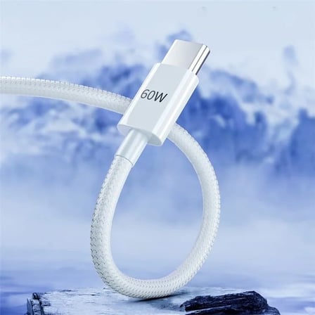 60W Örgülü Hızlı Şarj ve Data Kablosu Beyaz AZ-06AB (60w Type-C to Type-C Beyaz)