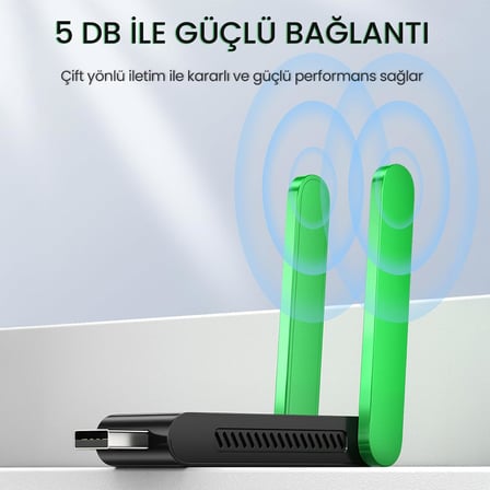 1400 Mbps 2.4GHz/5GHz Dual Band Gigabit Alıcı Verici USB WiFi Adaptör