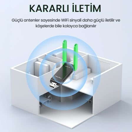 1400 Mbps 2.4GHz/5GHz Dual Band Gigabit Alıcı Verici USB WiFi Adaptör