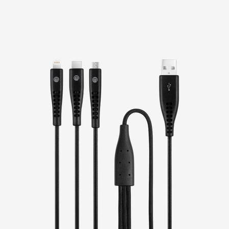 by Ttec Trio Şarj Kablosu USB-A - USB-C/Lightning ile Uyumlu/Micro USB 150cm - Siyah ((2 yıl Ttec garantilidir)