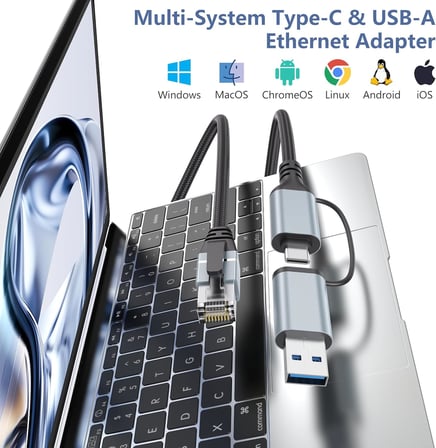 USB C - Ethernet Kablosu 10 FT, Tip C - RJ45 LAN Kablosu, Gigabit Ağ İnternet Adaptörü, Doğrudan Bağlı, Thunderbolt 4/3 MacBook Air/Pro, XPS, iPhone 15 Serisi, Galaxy S24 ile Uyumlu
