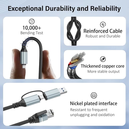 USB C - Ethernet Kablosu 10 FT, Tip C - RJ45 LAN Kablosu, Gigabit Ağ İnternet Adaptörü, Doğrudan Bağlı, Thunderbolt 4/3 MacBook Air/Pro, XPS, iPhone 15 Serisi, Galaxy S24 ile Uyumlu