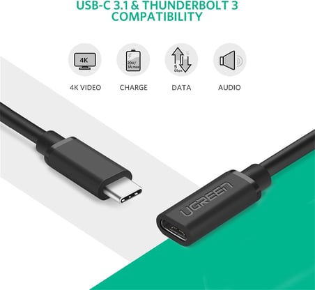 MT01925 Thunderbolt 3 Type-C Erkek to Type-C Dişi Uzatma Kablosu 50 cm