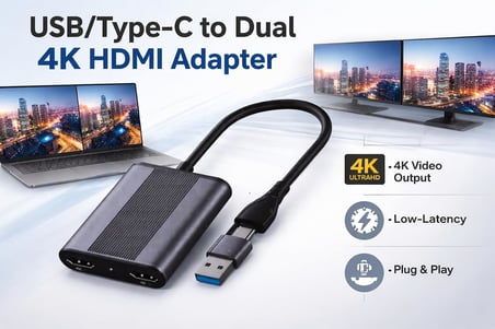 USB-C HDMI Adaptörü, 2 harici monitöre Ayrı görüntü Extand çıkış 4K Video Çıkışı, Laptop ve PC ile Uyumlu, 2 HDMI Çıkışı, Yüksek Hızlı ve Düşük Gecikmeli Bağlantı, Plug & Play| ZR1268