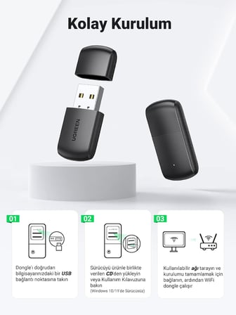 2.4 ve 5 GHz Dual Band USB Wi-Fi Alıcı Ağ Adaptörü