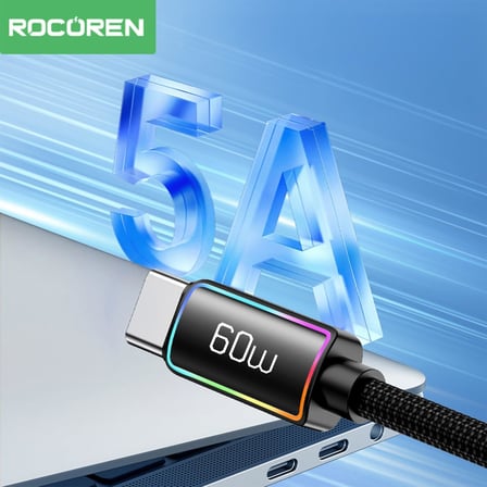 60W Type-C to Type-C RGB Aydınlatmalı Örgülü Şarj ve Data Kablosu 2 Metre