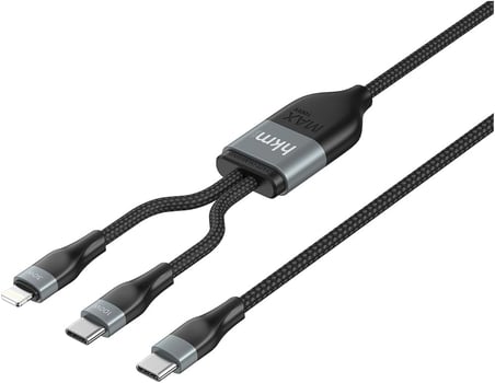 DUO POWER 100W Çift Uçlu, Type-C to Lightning + Type-C Şarj Kablosu, Örgü Tasarım, 1.2 metre, Siyah