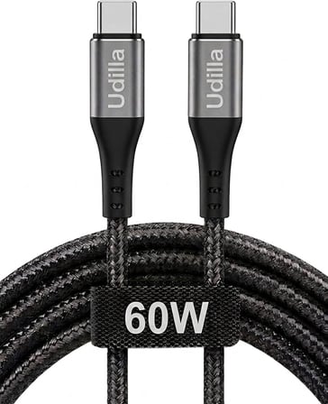 Örgülü USB Type-C to Type-C 60W Örgülü Hızlı Şarj ve Data Kablosu 1 Metre (Siyah, Type-C to Type-C, 100, Santimetre)