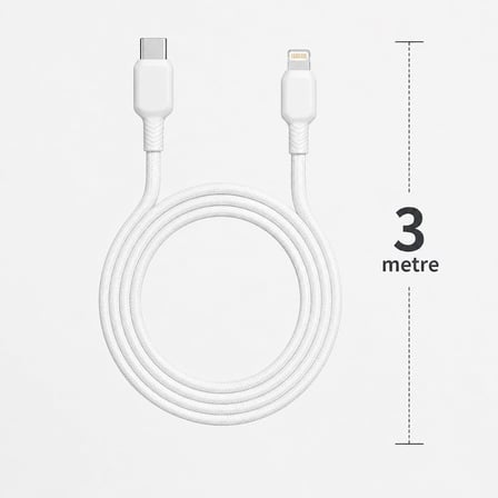 Type-C to Lightning Şarj Kablosu 3 Metre Hızlı Şarj ve USB Veri Aktarım Kablosu, High Speed Charging Destekli Uzun Kablo, USB Charging Energy Saving Data Sync Kablo | ZR938