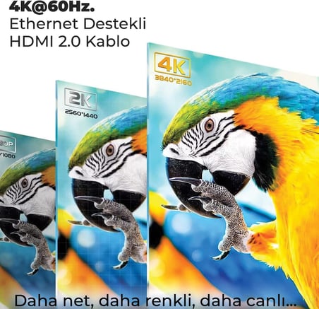 NHD05 4K@60Hz Yüksek Hızlı HDMI & Ethernet Kablosu, 18Gbps Veri Aktarım Hızı, HDMI 2.0, Full HD 3D Ready Teknolojisi, PVC Kaplama, Bilgisayar Monitörü, UHD TV, PS5, PS4 Uyumlu 5 Metre Kablo