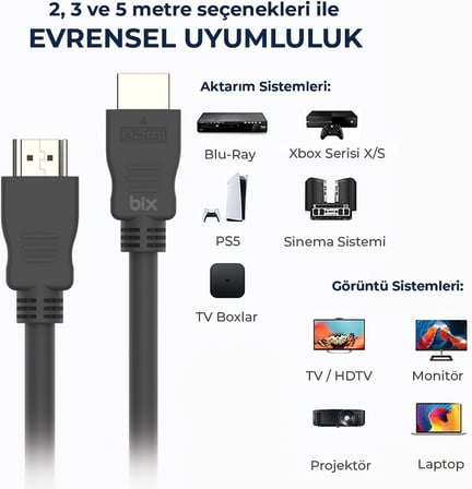 NHD05 4K@60Hz Yüksek Hızlı HDMI & Ethernet Kablosu, 18Gbps Veri Aktarım Hızı, HDMI 2.0, Full HD 3D Ready Teknolojisi, PVC Kaplama, Bilgisayar Monitörü, UHD TV, PS5, PS4 Uyumlu 5 Metre Kablo
