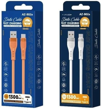 66W Type-C Hızlı Şarj ve Data Kablosu 1.3m Beyaz AZ-B02a