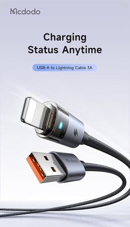 CA-6911 3A Işıklı Usb iPhone Şarj Data Kablosu 1.2m Siyah