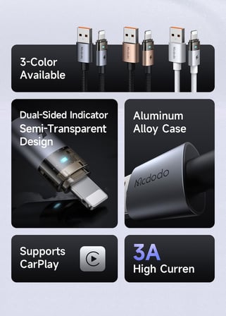 CA-6911 3A Işıklı Usb iPhone Şarj Data Kablosu 1.2m Siyah
