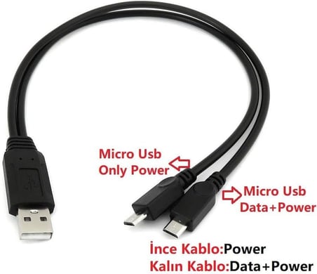 Micro Usb Y Kablo Data Power Çevirici Dönüştürücü Çoklayıcı Kablo