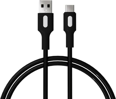 Coral USB A-C Hızlı Şarj Kablosu, Siyah Kablo, Beyaz/Siyah Uçlar (150 CM)