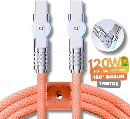 A6017 Type C To Type C Hızlı Şarj Data Kablosu Çevirici Dönüştürücü Adaptör 180° Döner 120W - 1M