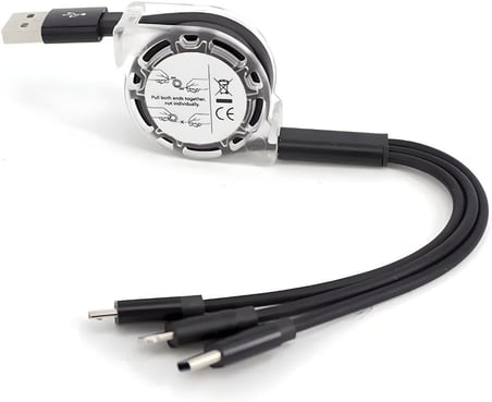 0260 Usb To Type-C Micro Usb Lightning Çoklu Şarj Kablosu Universal Makaralı 3'ü 1 Arada
