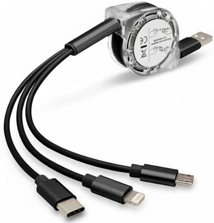 0260 Usb To Type-C Micro Usb Lightning Çoklu Şarj Kablosu Universal Makaralı 3'ü 1 Arada