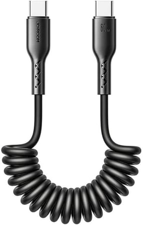 SA38-CC3 Easy-Travel Serisi 60 W Sarmal Tip-C - C Tipi Hızlı Şarj Veri Kablosu, 1,5 Metre Uzunluk, Siyah