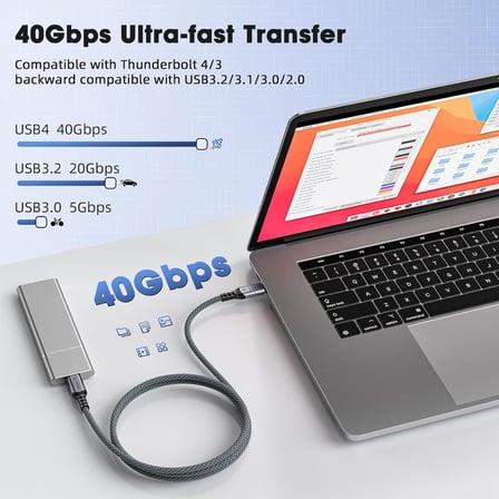 FAST USB 4.0 40Gbps, 240W, 8K60Hz USB4.0 USB-C Kablosu 1.5 Metre Gri KLV-1.5