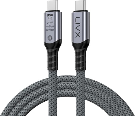 FAST USB 4.0 40Gbps, 240W, 8K60Hz USB4.0 USB-C Kablosu 1.5 Metre Gri KLV-1.5