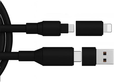 4 in 1 Usb-A+Type-C to Type-C+Lighting İle Uyumlu Süper Hızlı Şarj ve Data Kablosu Siyah(YK-K347, 4 in 1)