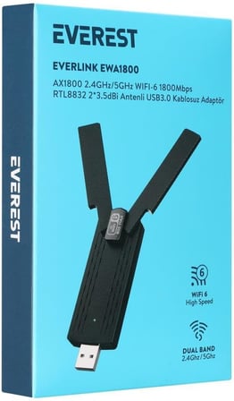 Everlink Ewa1800 1800Mbps 2 4Ghz/5Ghz Wifi 6 Ax1800 Rtl8832 2 * 3 5Dbi Usb3 0 Kablosuz Adaptor