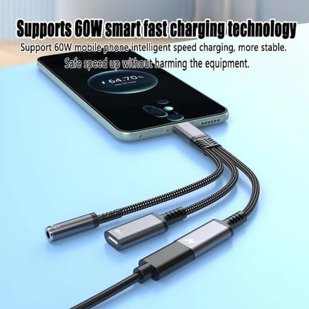 STORE Type-C 3 in 1 ses adaptör kablosu 60W hızlı şarj tipi C erkek çift tip C 3.5MM kadın dönüştürücü kablosu kulaklık jakı Dongle kablosu