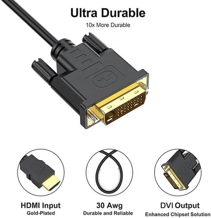 PrimeX PX-4106 Molex 2 Metre Dvi to Hdmi Kablo, HDMI to DVI Çift Yönlü Görüntü Aktarım Kablosu, 1080P Full HD DVI HDMI Erkek-Erkek Monitör TV Projeksiyon PC Ekran Kartı Bağlantı Kablosu, Altın Uçlu