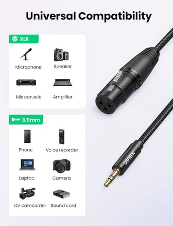 3.5mm to XLR Mikrofon Ses Kablosu Örgülü 1 Metre