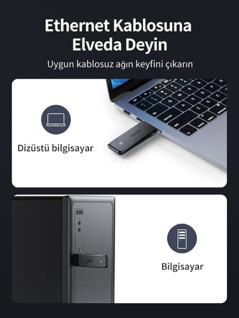 AC1300 USB 3.0 1300Mbps 2.4/5Ghz Wi-Fi Kablosuz Alıcı Ağ Adaptörü