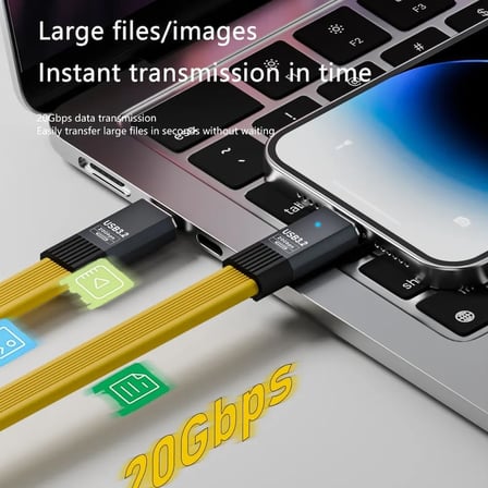 USB C to USB C Esnek FPC Kablo 80cm, 100W PD Hızlı Şarj, USB 3.2 20Gbps Veri, 8K@60Hz Video, DZD