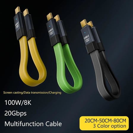 USB C to USB C Esnek FPC Kablo 80cm, 100W PD Hızlı Şarj, USB 3.2 20Gbps Veri, 8K@60Hz Video, DZD