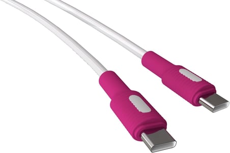Coral Type C-C Power Delivery Hızlı Şarj Kablosu, Beyaz Kablo, Beyaz/Fuşya Uçlar (120 CM)