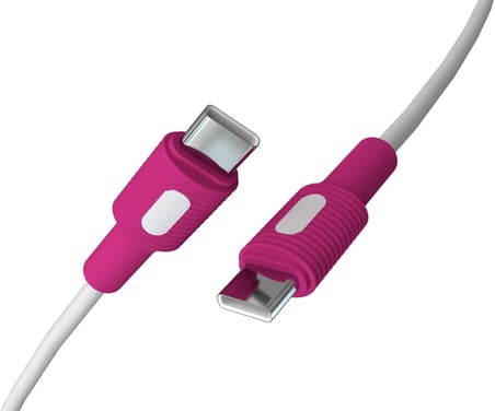 Coral Type C-C Power Delivery Hızlı Şarj Kablosu, Beyaz Kablo, Beyaz/Fuşya Uçlar (120 CM)