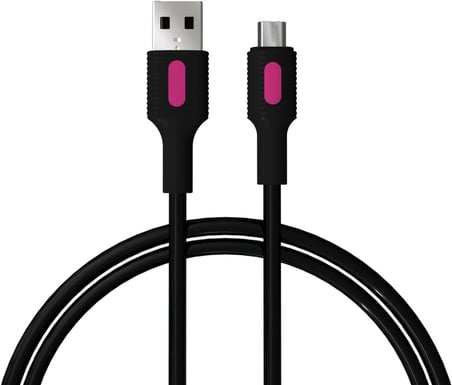 Coral Micro USB Hızlı Şarj Kablosu (Siyah + Fuşya/Siyah Uç) (150 CM)