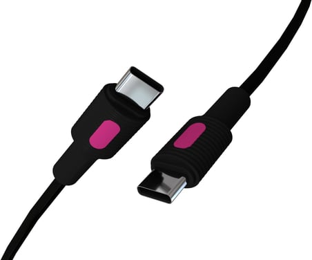Coral Type C-C Power Delivery Hızlı Şarj Kablosu, Siyah Kablo, Fuşya/Siyah Uçlar (120 CM)