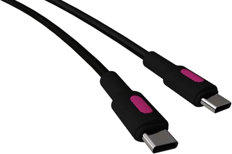 Coral Type C-C Power Delivery Hızlı Şarj Kablosu, Siyah Kablo, Fuşya/Siyah Uçlar (120 CM)