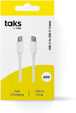 taks USB-C - USB-C 120cm 60W PD/QC Hızlı Şarj/Data Kablosu Beyaz