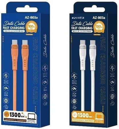 100W Type-C to Type-C Hızlı Şarj ve Data Kablosu 1.3m Beyaz AZ-B03a (100w Type-C to Type-C Beyaz)