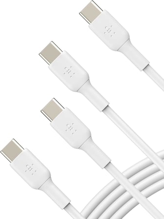 USB-C - USB-C Kablosu (1M/3.3ft), iPhone 15, iPhone 15 Pro, iPhone 15 Pro Max, iPhone 15 Plus, Galaxy S23, S22, Not, Piksel, iPad Pro, USB-C Kablosu için USB-C Hızlı Şarj Kablosu - Beyaz (2'li