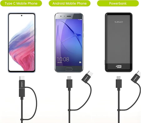 2'si 1 Arada Type-C Micro USB Şarj ve Data Kablosu 1.2 Metre