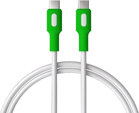 Coral Type C-C Power Delivery Hızlı Şarj Kablosu, Beyaz Kablo, Beyaz/Yeşil Uçlar (150 CM)
