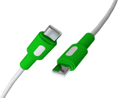 Coral Type C-C Power Delivery Hızlı Şarj Kablosu, Beyaz Kablo, Beyaz/Yeşil Uçlar (150 CM)