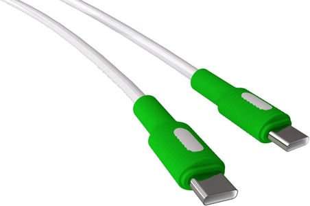 Coral Type C-C Power Delivery Hızlı Şarj Kablosu, Beyaz Kablo, Beyaz/Yeşil Uçlar (150 CM)