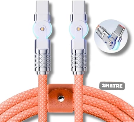 A6018 Type C To Type C Hızlı Şarj Data Kablosu Çevirici Dönüştürücü Adaptör 180° Döner 120W - 2M
