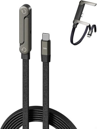 Type-C to Type-C,Katlanabilir,Standlı Ergonomik Tasarımlı 1.5m Örgülü Hızlı Şarj ve Data Kablosu Siyah