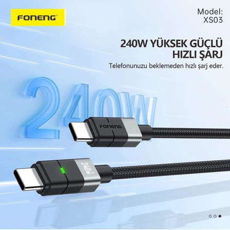 XS03 240W 200 cm PD Type-C Şarj Kablosu Siyah
